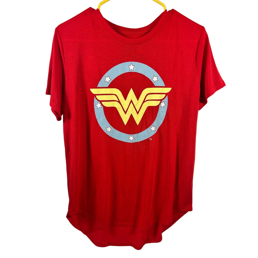 Wonder Woman‎ Graphic T-Shirt XL Red Logo Short Sleeve High Low Women